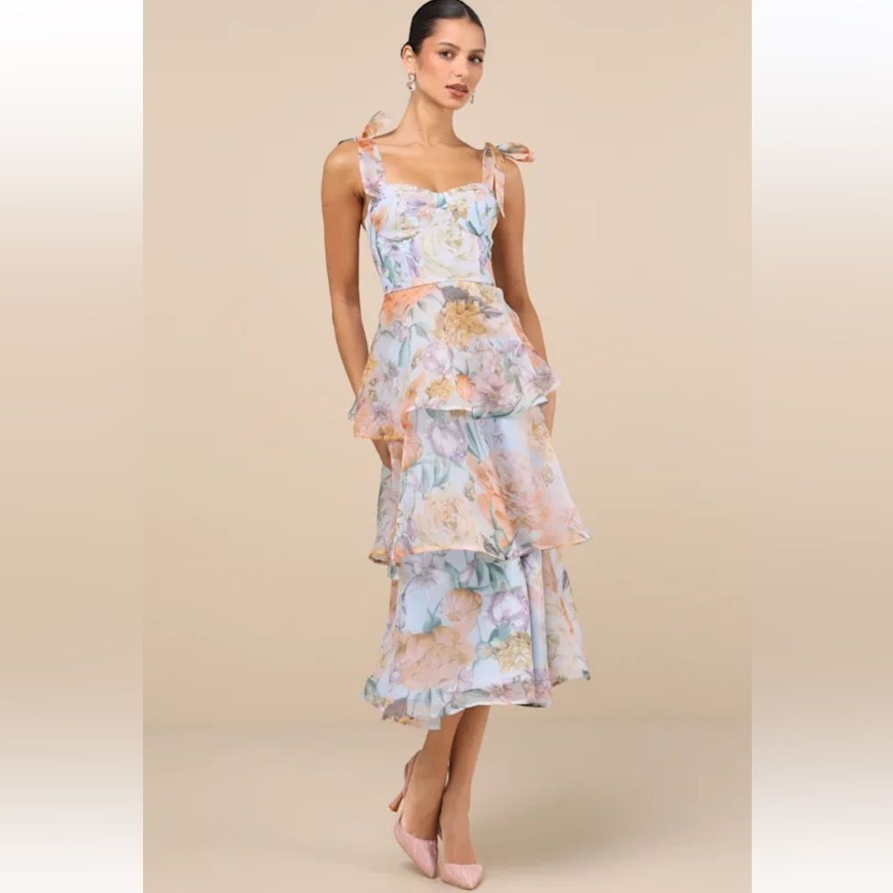Lulu's Floral Tiered Midi Dress